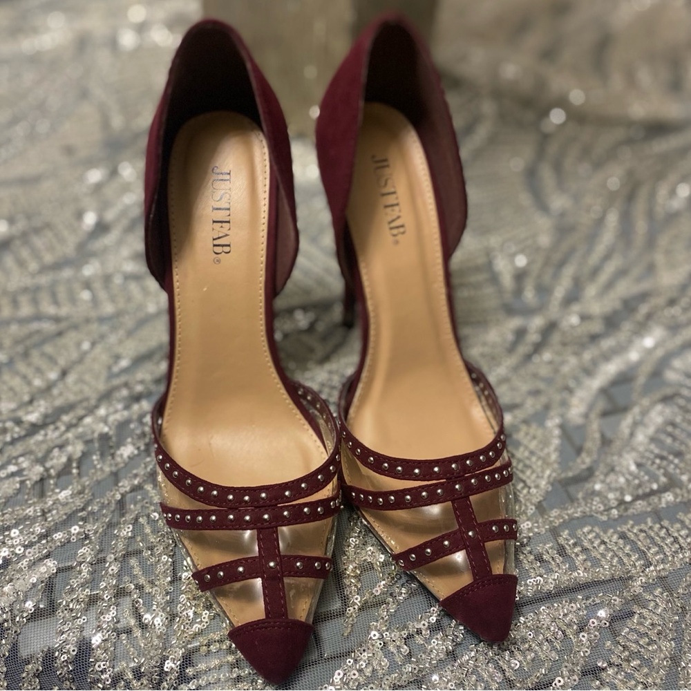JustFab Deep Red Studded Heels